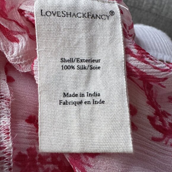 LoveShackFancy Bryant Top Silk Campfire Breeze Red Floral puff sleeve Size 10 - Picture 5 of 9